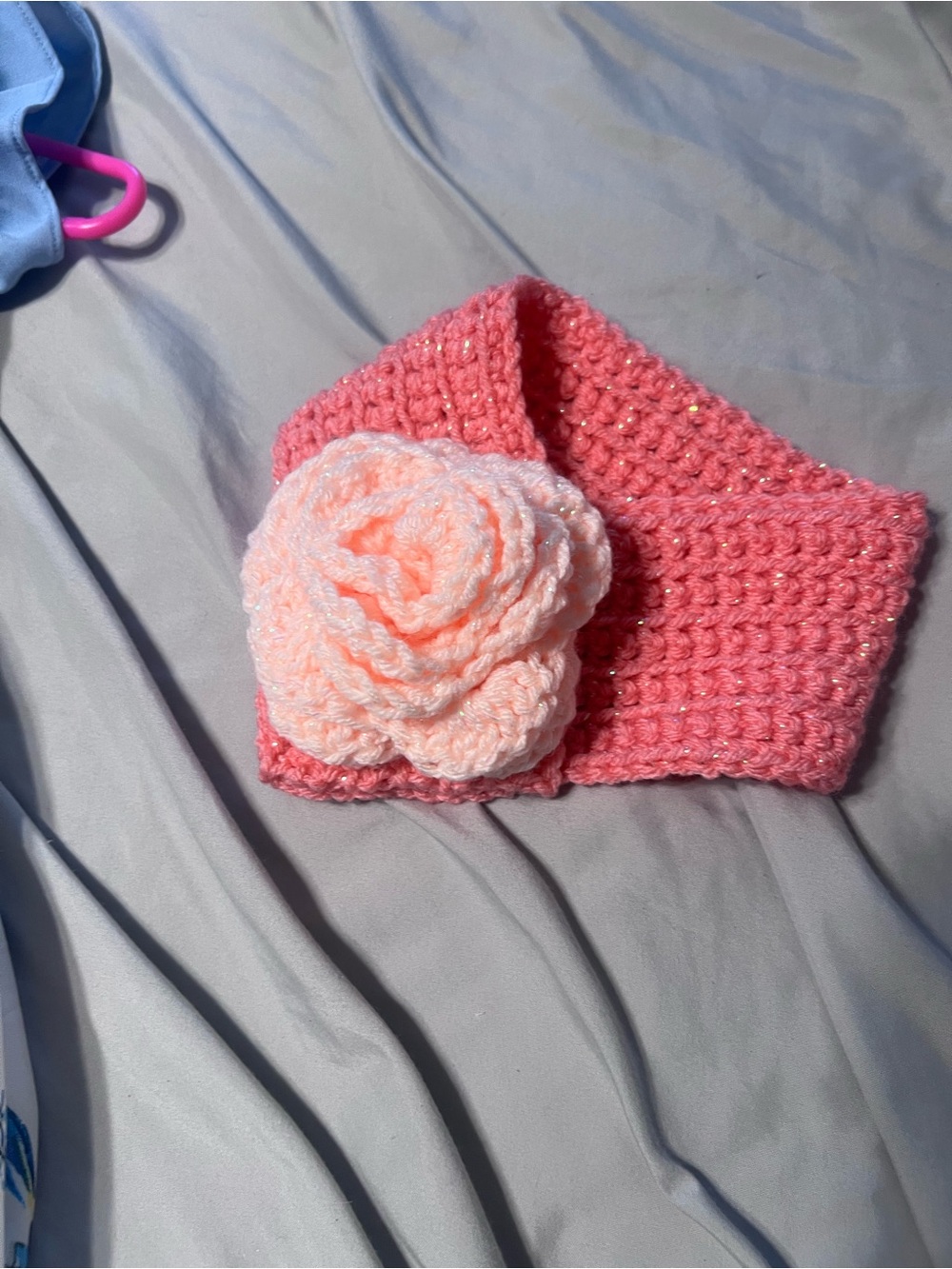 Pink Crochet Kids Headband with Flower
